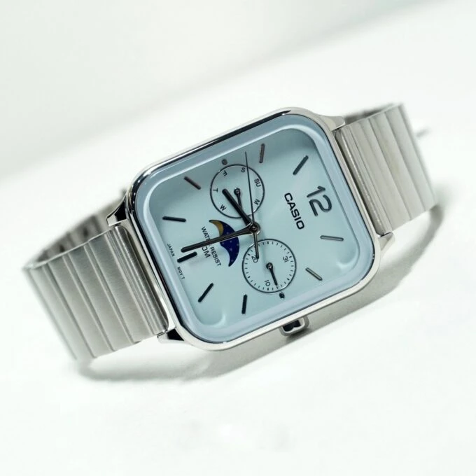 Montre Homme Casio - Phases de Lune, Cadran Bleu, Acier Inoxydable, Bracelet Acier - MTP-M305D-2AV