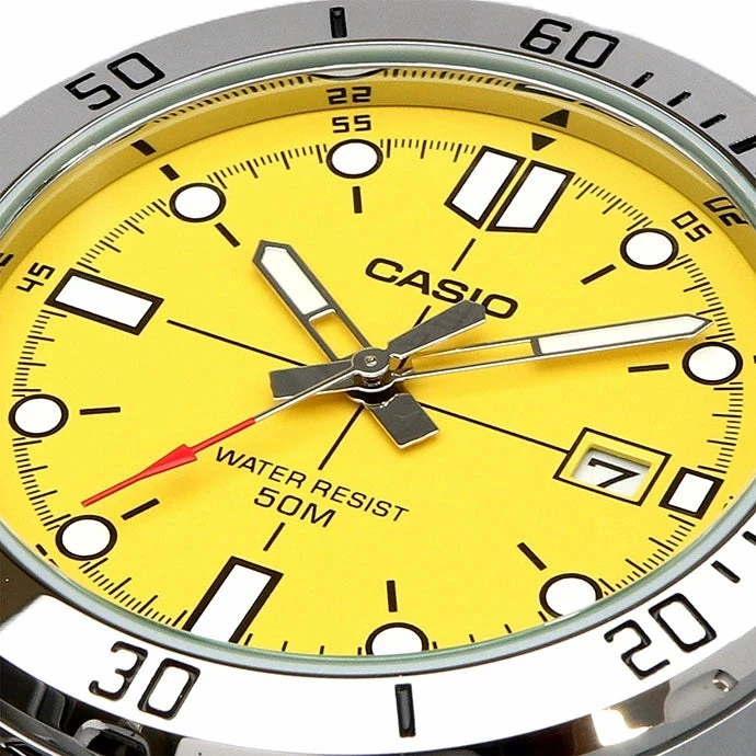 montre classique casio homme design Élégant, bracelet acier, résistante à leau acier inoxydable jaune référence mtp vd01d 9evudf