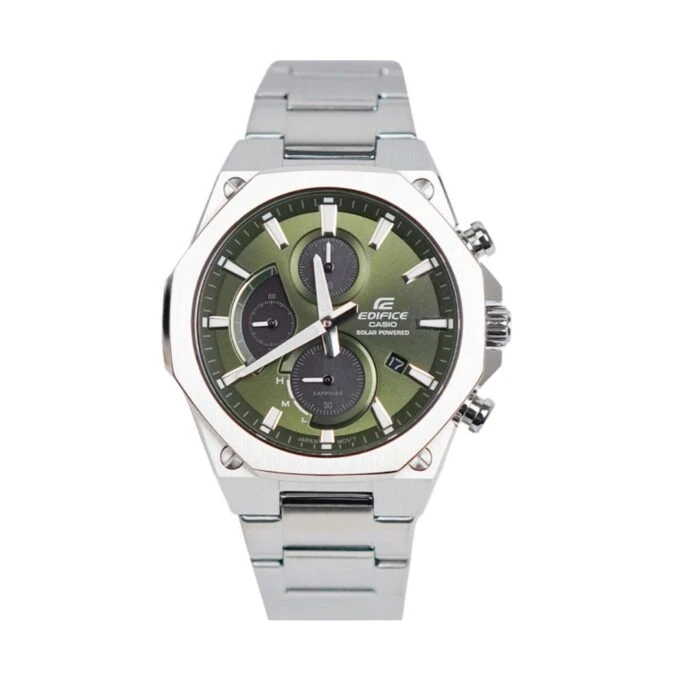 Montre homme solaire Casio Edifice – Chronographe, acier inoxydable, verre saphir, étanche 10 bar, bracelet acier, 49×44 mm, argent - EFS-S570D-3AUDF