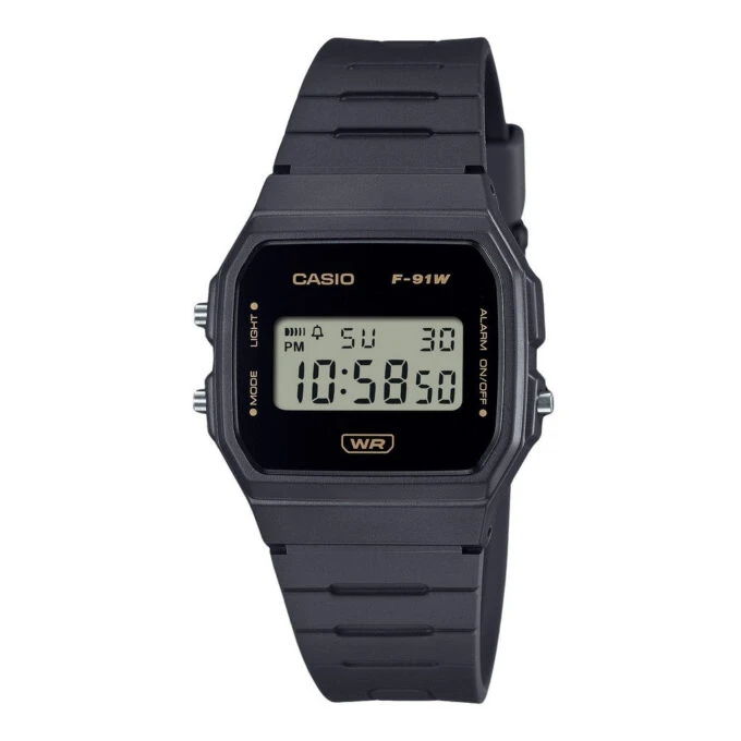 Montre - Casio - Homme/Femme - Chronomètre, Alarme, LED, Résine biosourcée, Étanche - Noir - F-91WB-8ADF