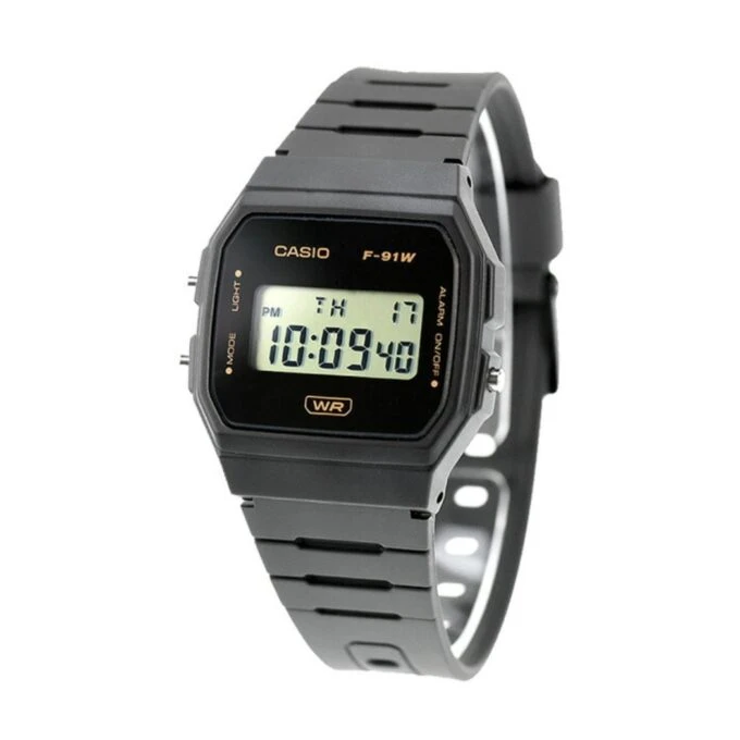 Montre - Casio - Homme/Femme - Chronomètre, Alarme, LED, Résine biosourcée, Étanche - Noir - F-91WB-8ADF
