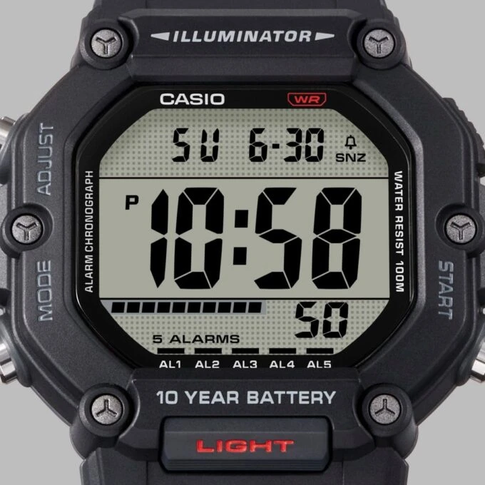 Montre Homme Casio - Heure universelle, Chronomètre 1/100s, 5 alarmes, LED orange, Bracelet en résine - Étanchéité à 10M - AE-1600H-1AVDF