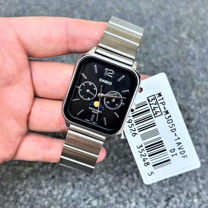 Montre homme Casio MTP-M305D-1AVDF – Phase de lune, Date, Jour, Acier inoxydable, Bracelet acier, Verre minéral, 50m étanche