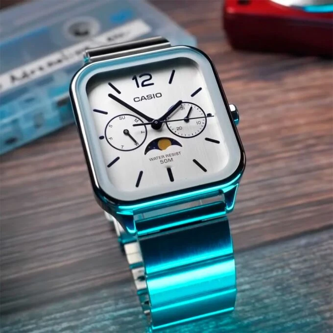 montre casio mtp m305d 7a2vdf homme phase lunaire, chronographe, résistance 50m, autonomie 3 ans acier inoxydable argent mtp m305d 7a2vdf