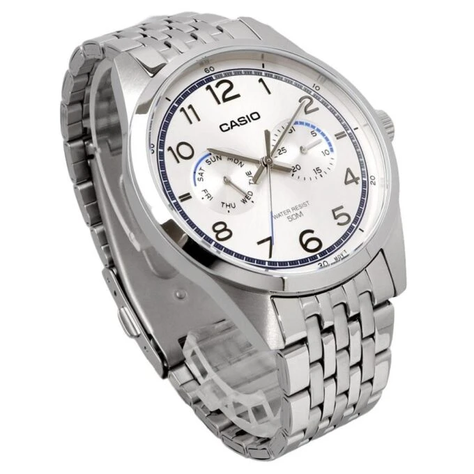 Montre Classique Homme - Casio - Acier Inoxydable, Quartz, Étanche 50m, Bracelet Métal, Cadran Argenté - Référence MTP-E340D-7AVDF