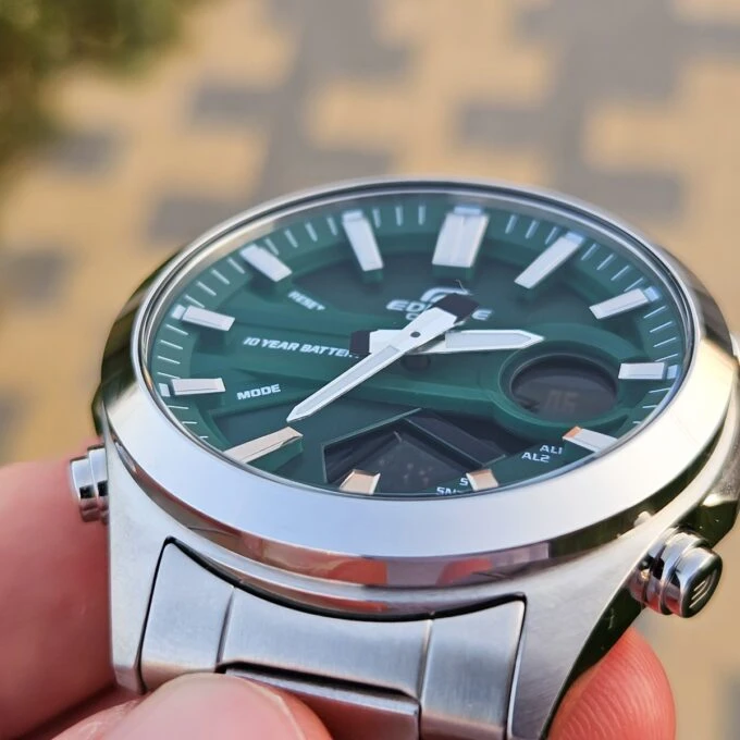 montre classique homme casio edifice efv c120d 3adf acier inoxydable, bracelet métal, multifonction, Étanche, cadran vert