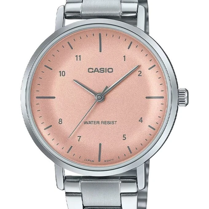 Montre Casio - Femme - Analogique, Chronométrage, Résistante à leau, Autonomie 3 ans - Bracelet Acier Inoxydable - Argent/Rose - LTP-VT03D-4BDF