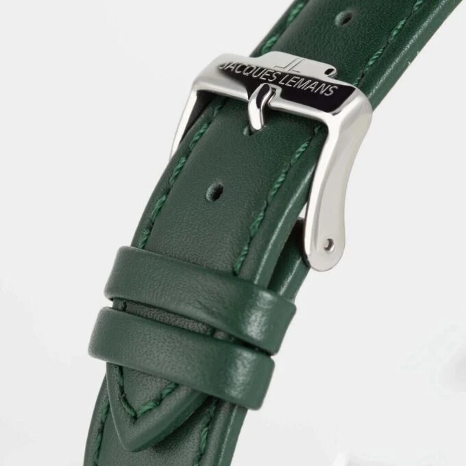 Montre Quartz Homme - Jacques Lemans – acier inoxydable, cadran vert, bracelet cuir, verre minéral, étanche 10 bar, date, 41 mm - 1-2197D