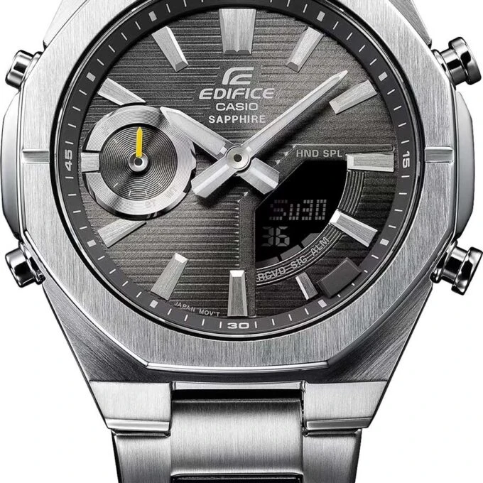 Montre Connectée Homme Casio – Acier Inoxydable, Quartz Japonais Bluetooth, Étanche 100m, Verre Saphir, Bracelet Métal avec Fermoir Triple, Chronographe, Heure Mondiale, Alarme, Compte à Rebours, Super Illuminator LED, Autonomie 2 Ans – Argenté – Référence à préciser - ECB-S10D-8ADF