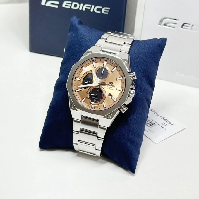 Montre Classique Homme Solaire Casio EFS-S570D-5AUDF – Chronomètre, Verre Saphir Antireflet, Acier Inoxydable, Bracelet Ajustable, Etanche 100m, Précision ±20s/mois, Argent