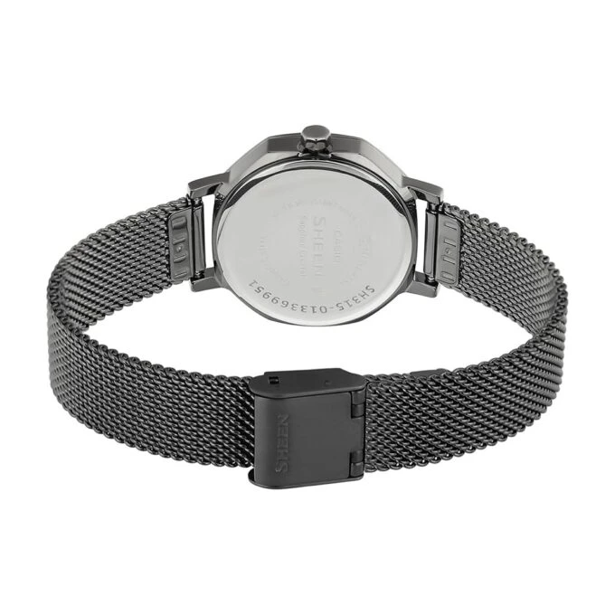 Montre Femme Casio Sheen - SHE-4554GYM-8AUDF - Bracelet en Maille Milanaise Noir - Affichage analogique - Résistant à l'eau - Verre Saphir