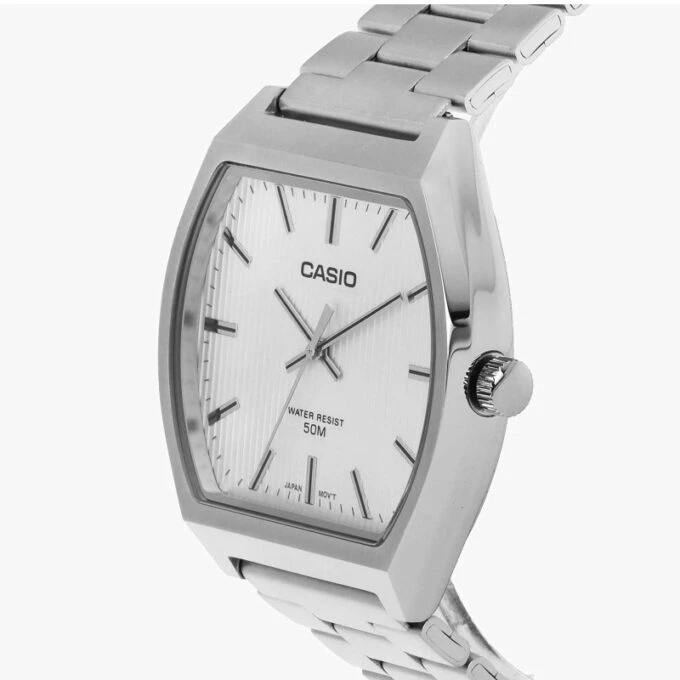 Montre Classique Homme Casio MTP-B140D-7AVDF – Acier Inoxydable, Bracelet Métal, Étanche, Design Élégant – Argenté - Cadran Blanc