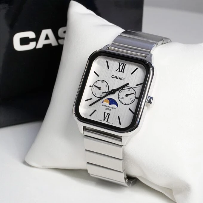 Montre Casio MTP-M305D-7A2VDF Homme - Phase Lunaire, Chronographe, Résistance 50m, Autonomie 3 ans - Acier Inoxydable - Argent - MTP-M305D-7A2VDF