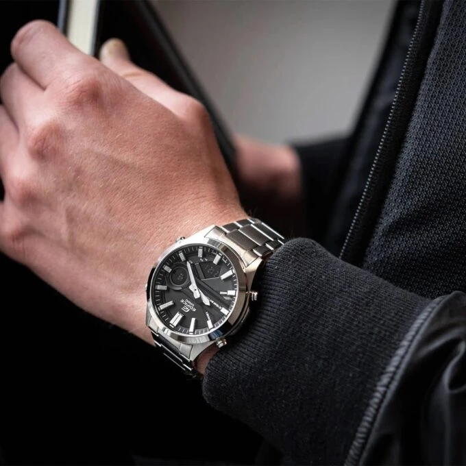 montre classique homme casio edifice efv c120d 1adf acier inoxydable, multifonction, Étanche, bracelet métal, noir