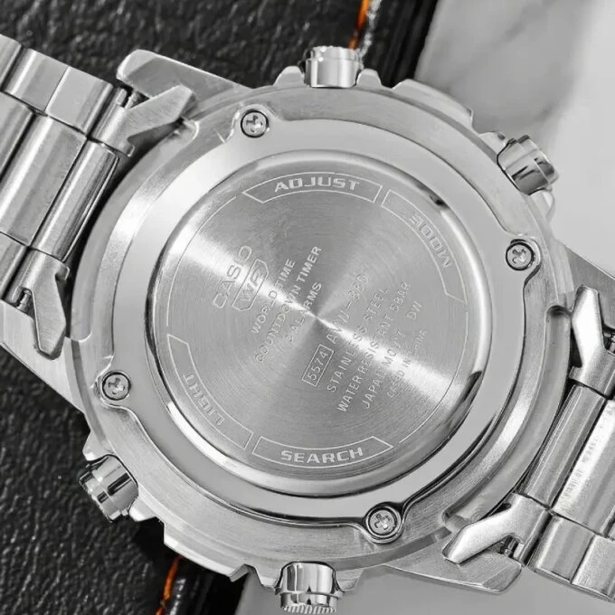 Montre Classique Homme - Casio - Analogique Digitale, Étanche 50m, Chronographe, Telememo 30, Autonomie 10 ans - Acier Inoxydable - Cadran Vert - AMW-880D-3AVDF