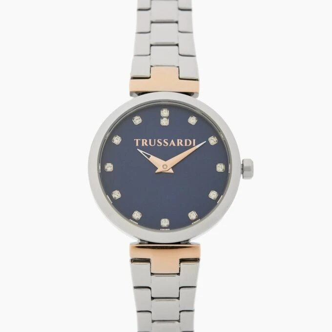montre femme trussardi loud acier, cadran bleu, bracelet argent, Étanche 50m, boîte dorigine, garantie internationale r2453164504