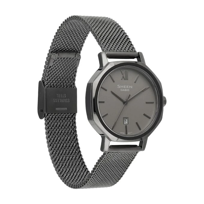 Montre Femme Casio Sheen - SHE-4554GYM-8AUDF - Bracelet en Maille Milanaise Noir - Affichage analogique - Résistant à l'eau - Verre Saphir