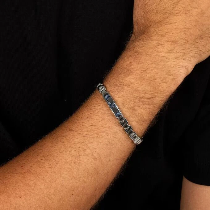 bracelet sector savk14 en argent et bleu design moderne pour homme