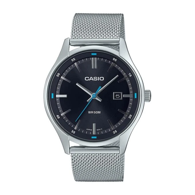 montre homme casio Élégance classique avec cadran noir et bracelet en acier mtp e710m 1avdf