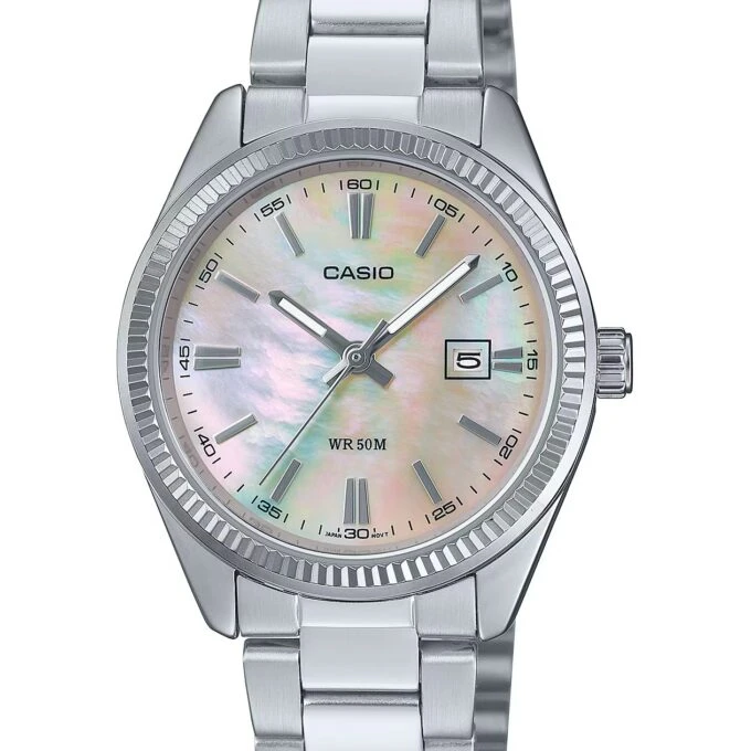 Montre Femme Casio Quartz - Acier Inoxydable Argent Cadran Rose Dateur - Etanche WR30 - LTP-1302DS-4AVDF