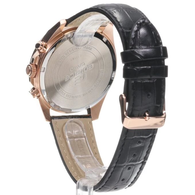 Montre Chronographe Homme - Casio Edifice - Boîtier or rose, Cadran Noir, Bracelet Cuir - Style élégant - Référence EFV-610ECL-1A