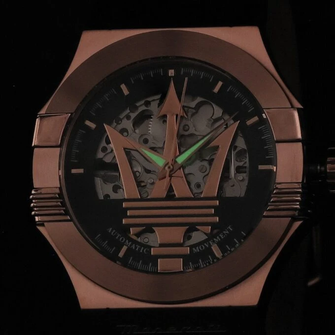 Montre Homme Maserati – Automatique, Étanche 100m, Squelette, Verre Saphir – Acier Or Rose – Bracelet Cuir Noir – 40mm – Garantie 2 ans - R8821108053