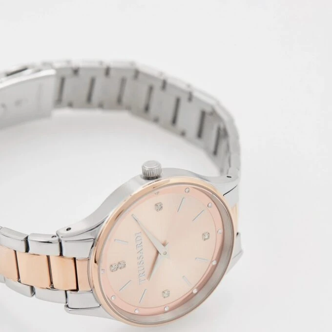 Montre Femme Trussardi T-Star 34 mm - Acier Argenté, Bracelet Métal Argent et Or Rose, Verre Minéral, Etanche 50 Mètres, Boucle Déployante, Garantie 2 Ans - R2453152511