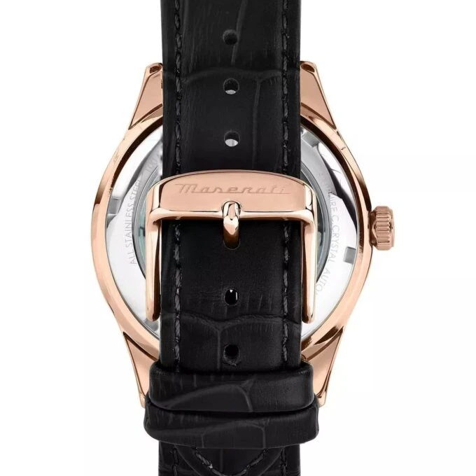 Montre Homme Maserati Sorpasso – R8821124001 – Automatique – Cadran à Cœur Ouvert – Bracelet en Cuir – Couronne à Vis – Fréquence 21 600 – Largeur de la Patte 21 mm