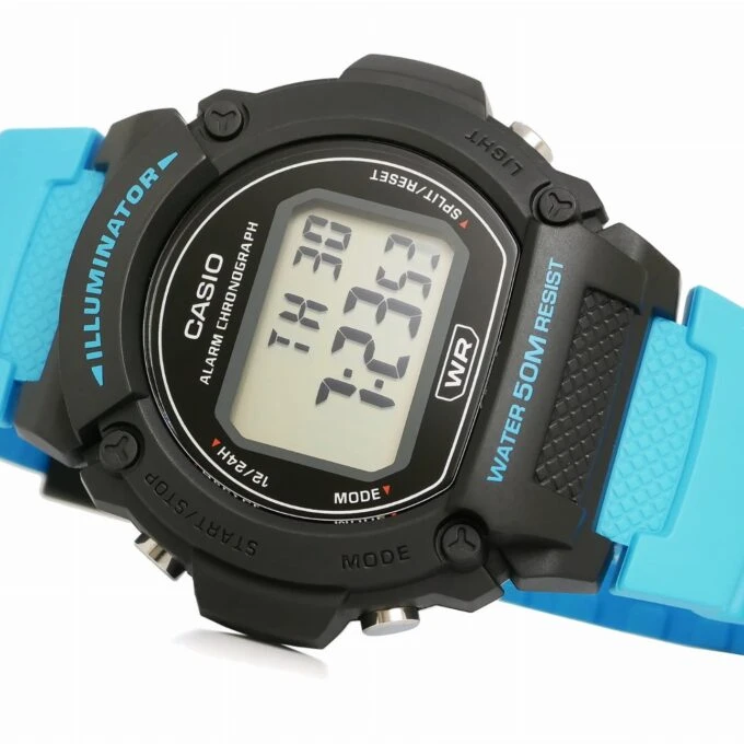 Montre Homme Casio Numérique W-219H-2A2V - Bracelet Bleu En Résine - Résistance à l'eau 5 ATM