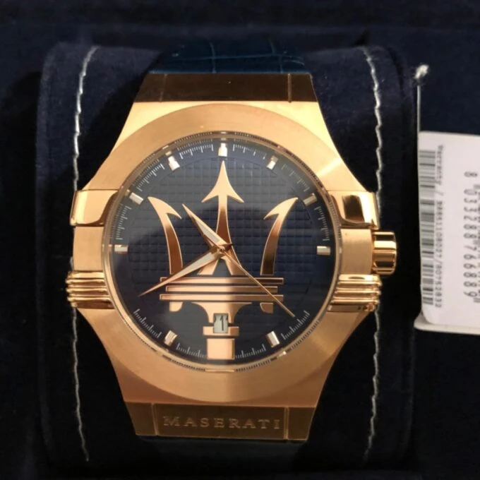 montre bracelet homme maserati montre potenza blue dial r8851108027 bracelet en cuir croco noir avec dateur