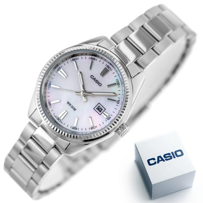 Montre Femme Casio Quartz - Acier Inoxydable Argent Cadran Rose Dateur - Etanche WR30 - LTP-1302DS-4AVDF