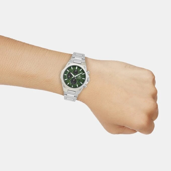 Montre homme solaire Casio Edifice – Chronographe, acier inoxydable, verre saphir, étanche 10 bar, bracelet acier, 49×44 mm, argent - EFS-S570D-3AUDF