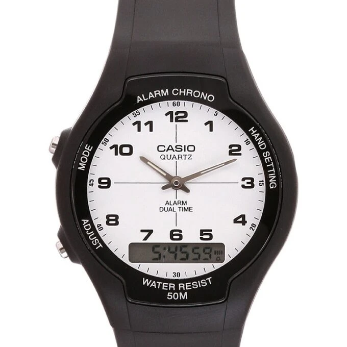 Montre CASIO Unisexe - Bracelet Noir En Resine - Cadran Blanc - Boitier En Resine - 12 Mois De Garantie - AW-90H-7BVDF