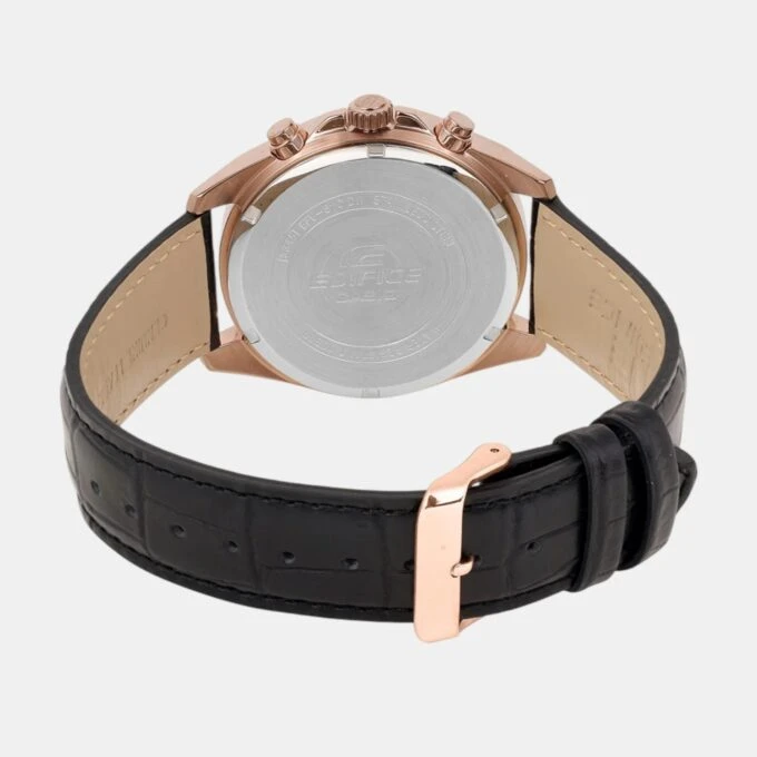 Montre Chronographe Homme - Casio Edifice - Boîtier or rose, Cadran Noir, Bracelet Cuir - Style élégant - Référence EFV-610ECL-1A