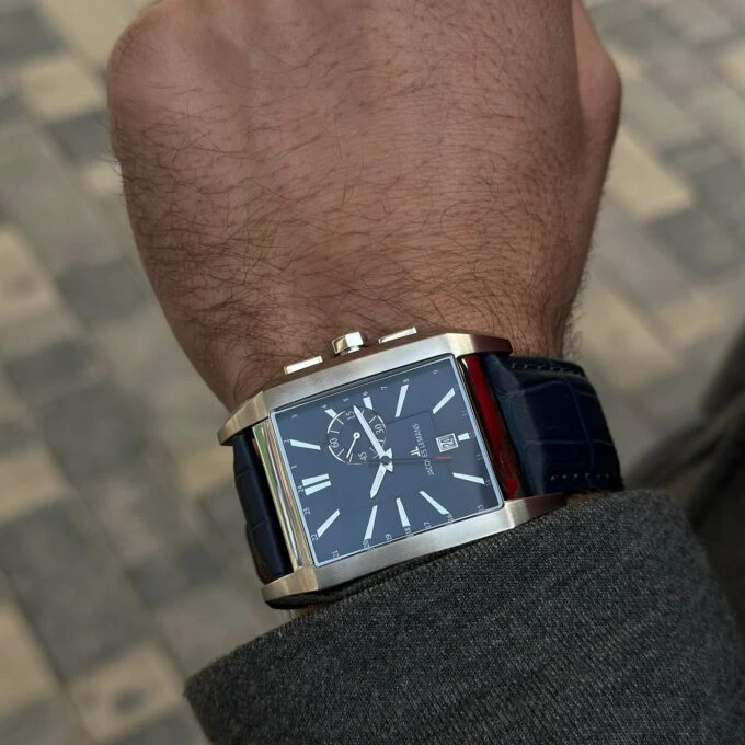 Montre Homme Jacques Lemans - Quartz ISA - 1-2162B – Double Fuseau Horaire, Cadran Bleu Soleil, Boîtier Acier Inox, Bracelet Cuir Noir, Date - 1-2162B