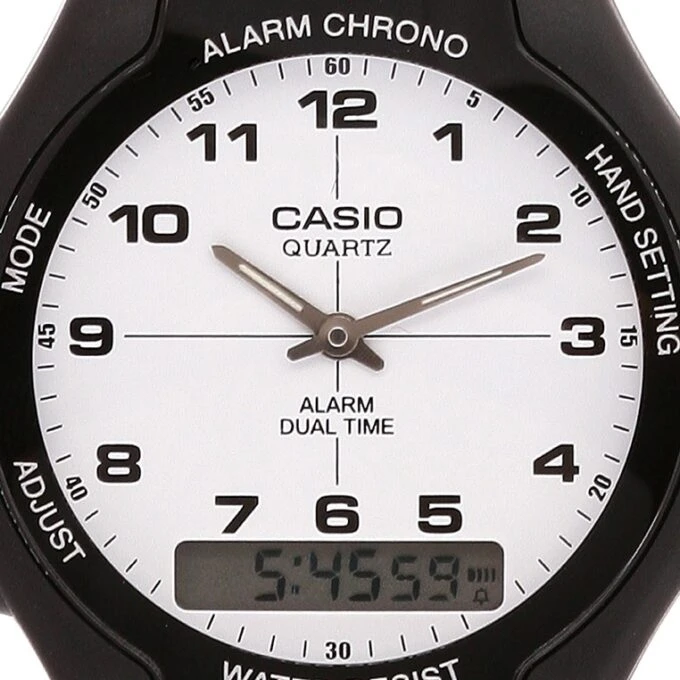 Montre CASIO Unisexe - Bracelet Noir En Resine - Cadran Blanc - Boitier En Resine - 12 Mois De Garantie - AW-90H-7BVDF