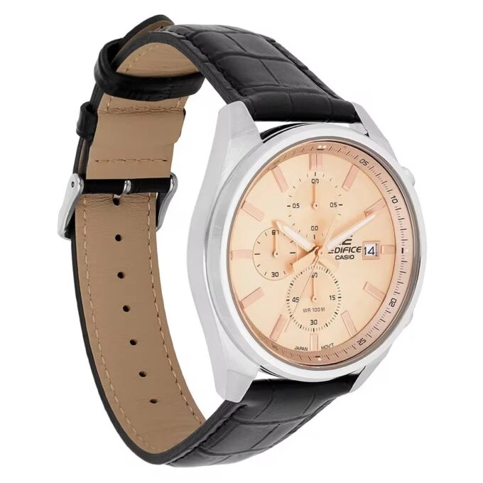 Montre Homme Casio EFV-610EL-5AUDF – Chronographe, Acier inoxydable, Bracelet cuir, Étanche 100m, Date, Verre minéral, 48,6 mm, Marron