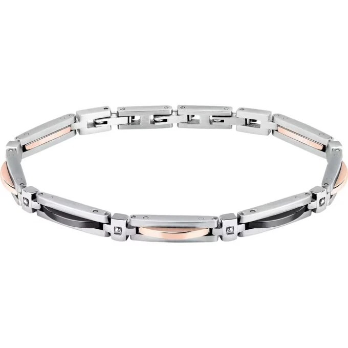 bracelet sector safr43 en argent, noir et or rose design contemporain pour homme