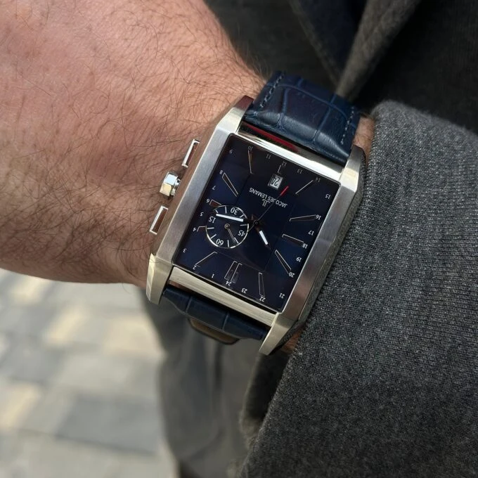 Montre Homme Jacques Lemans - Quartz ISA - 1-2162B – Double Fuseau Horaire, Cadran Bleu Soleil, Boîtier Acier Inox, Bracelet Cuir Noir, Date - 1-2162B