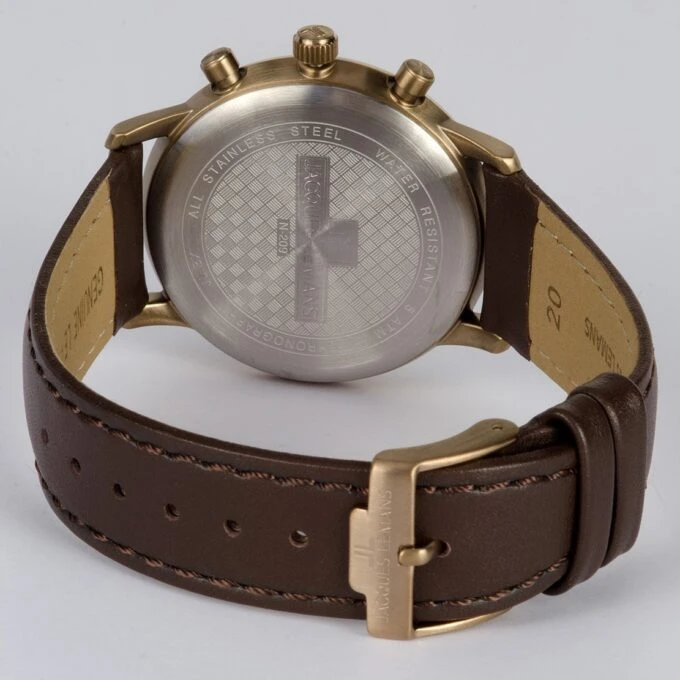 Montre chronographe homme - Jacques Lemans - Quartz, Acier inoxydable, Bracelet cuir brun, Cadran beige, Verre plastique - 39mm - Réf. N-209ZL