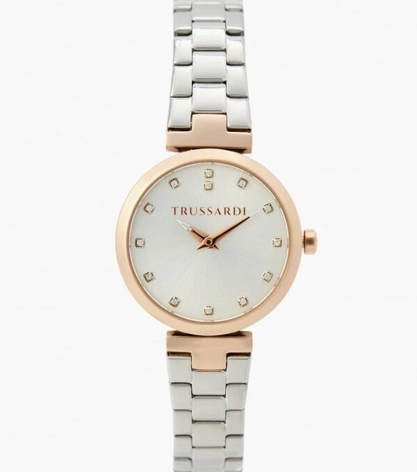 Montre Classique Femme - Trussardi - Quartz, Acier inoxydable, Bracelet métal, Étanche 50 mètres, Ornement zircone cubique - Argent/Or - R2453164505