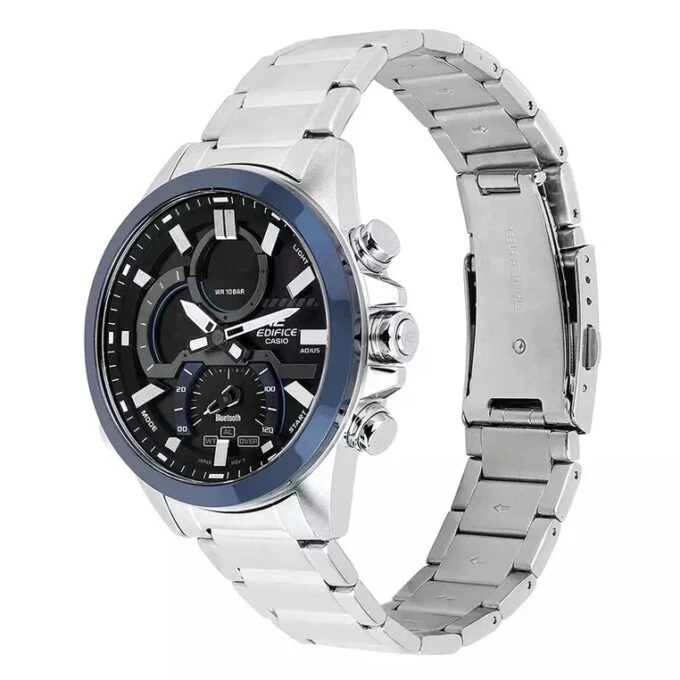montre classique homme casio edifice ecb 30db 1adf – acier inoxydable, bracelet métal, chronographe, Étanche, design Élégant – argenté – référence ecb 30db 1adf
