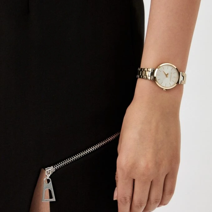 Montre Femme Trussardi Loud - Acier inoxydable, Cadran rond blanc 30mm, Bracelet bi-couleur doré, Résistante 50 Mètres - R2453164507