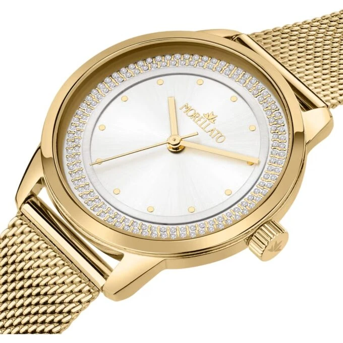 Montre Femme Morellato Ninfa – R0153168502 – Boîtier Acier Or Jaune 34 mm – Cadran Blanc Rond – Mouvement Analogique – Bracelet Acier Or Jaune – Résistante à l’Eau 3 ATM – Fermoir Maillon à Cliper – Garantie Morellato.