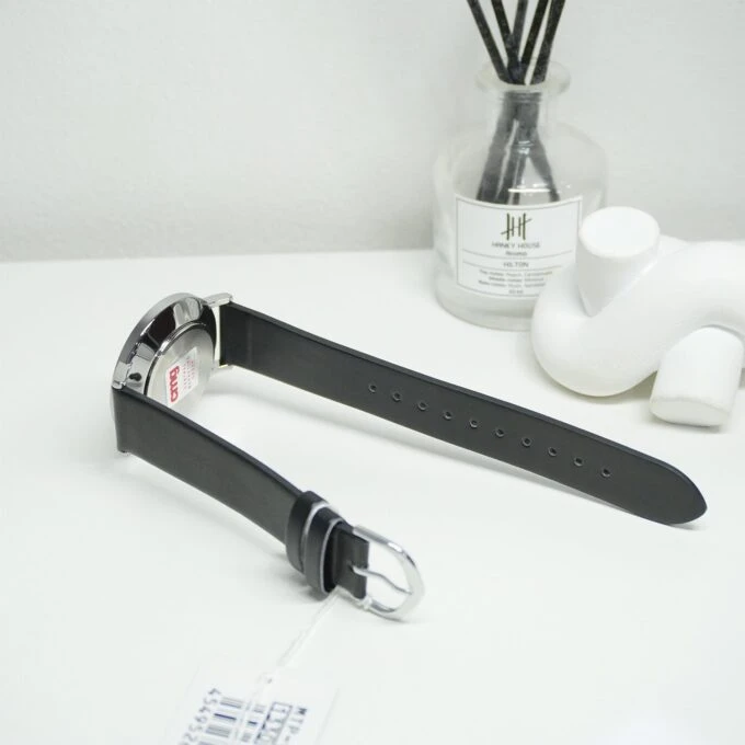 Montre Analogique Minimaliste pour Homme - Bracelet Cuir Noir avec Cadran Concave Blanc - 3 Aiguilles - MTP-VT04L-7EDF