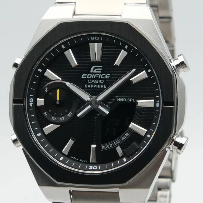 Montre Homme Casio Edifice - Analogique, Numérique - Bracelet en Acier Inoxydable - Cadran Noir, Quartz, 100 m - ECB-S10DB-1ADF