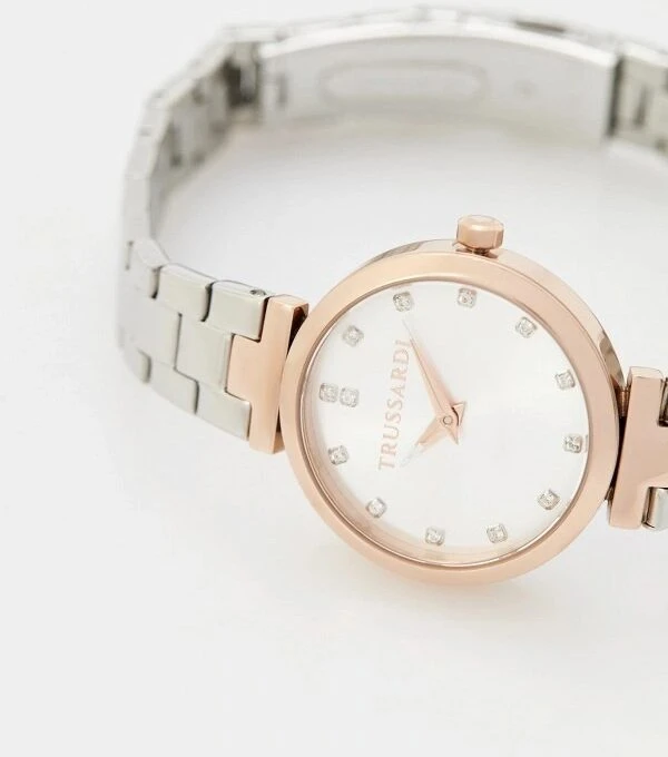 Montre Classique Femme - Trussardi - Quartz, Acier inoxydable, Bracelet métal, Étanche 50 mètres, Ornement zircone cubique - Argent/Or - R2453164505