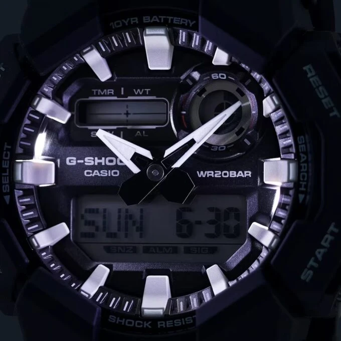 Montre Analogique-Digitale - G-SHOCK - Homme - Résistante aux Chocs, Étanche 200m, Batterie 10 Ans, LED Haute Luminosité - Bio-résine - Noir - Référence GA-010-1ADR