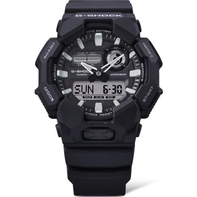 Montre Analogique-Digitale - G-SHOCK - Homme - Résistante aux Chocs, Étanche 200m, Batterie 10 Ans, LED Haute Luminosité - Bio-résine - Noir - Référence GA-010-1ADR