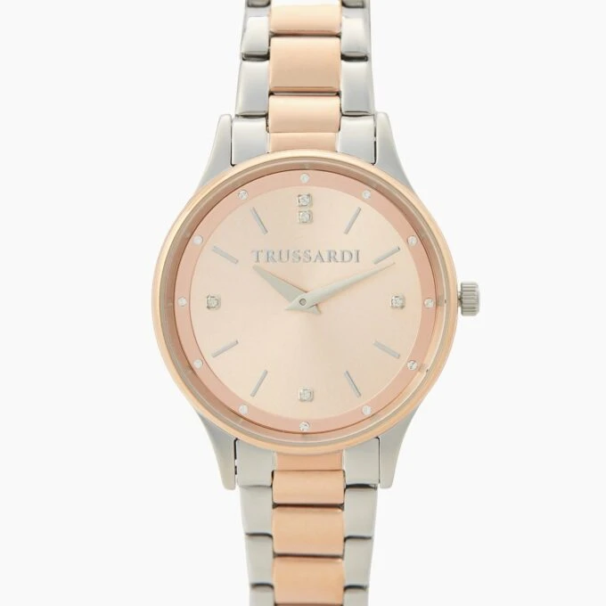 Montre Femme Trussardi T-Star 34 mm - Acier Argenté, Bracelet Métal Argent et Or Rose, Verre Minéral, Etanche 50 Mètres, Boucle Déployante, Garantie 2 Ans - R2453152511